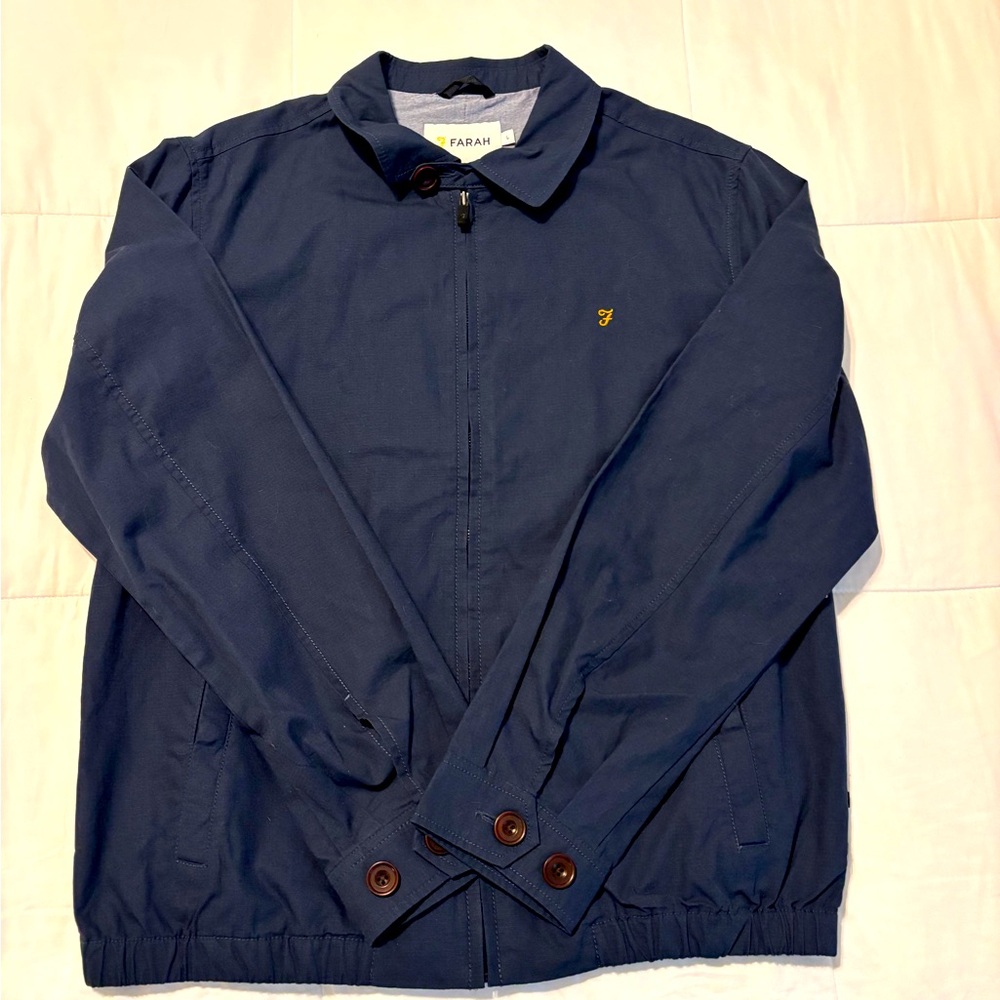 Men’s Farah 100% Cane Organic Cotton Harrington Style Zip Up Jacket Size Large